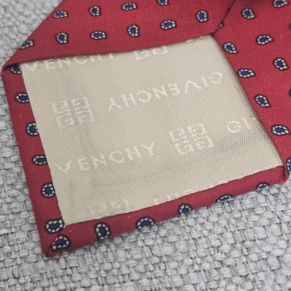 Givenchy Monsieur 90s Red Silk Tie Classic Pattern Designer Tie
